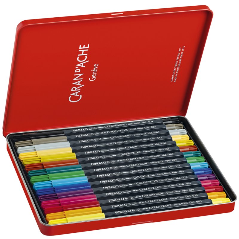 CARAN D'ACHE Fibralo Brush felt-tip pens, brush tip, water-based, 15 pcs