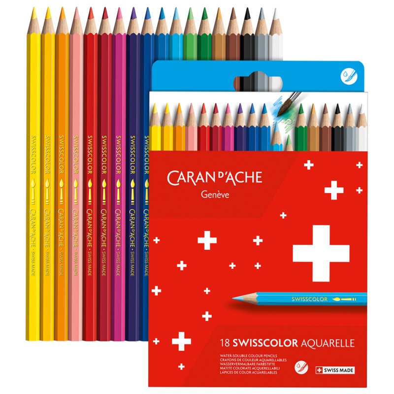 CARAN D'ACHE Aquarelkleurpotloden SWISSCOLOR, wateroplosbaar, 12 stuks