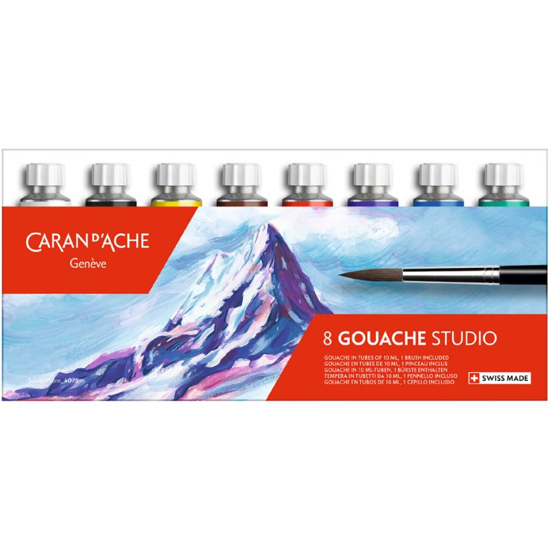 CARAN D'ACHE Gouache Studio set, 12 tubes à 10 ml, avec pinceau, étui métallique
