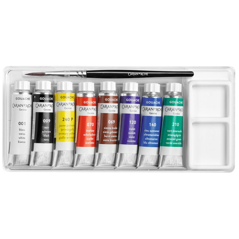 CARAN D'ACHE Gouache Studio set, 12 tubes à 10 ml, avec pinceau, étui métallique