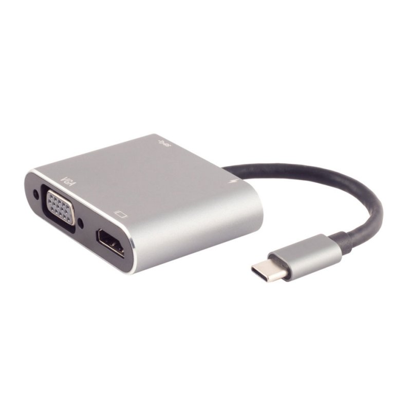 shiverpeaks USB-C docking station 4-in-1, silver, HDMI and VGA, aluminium