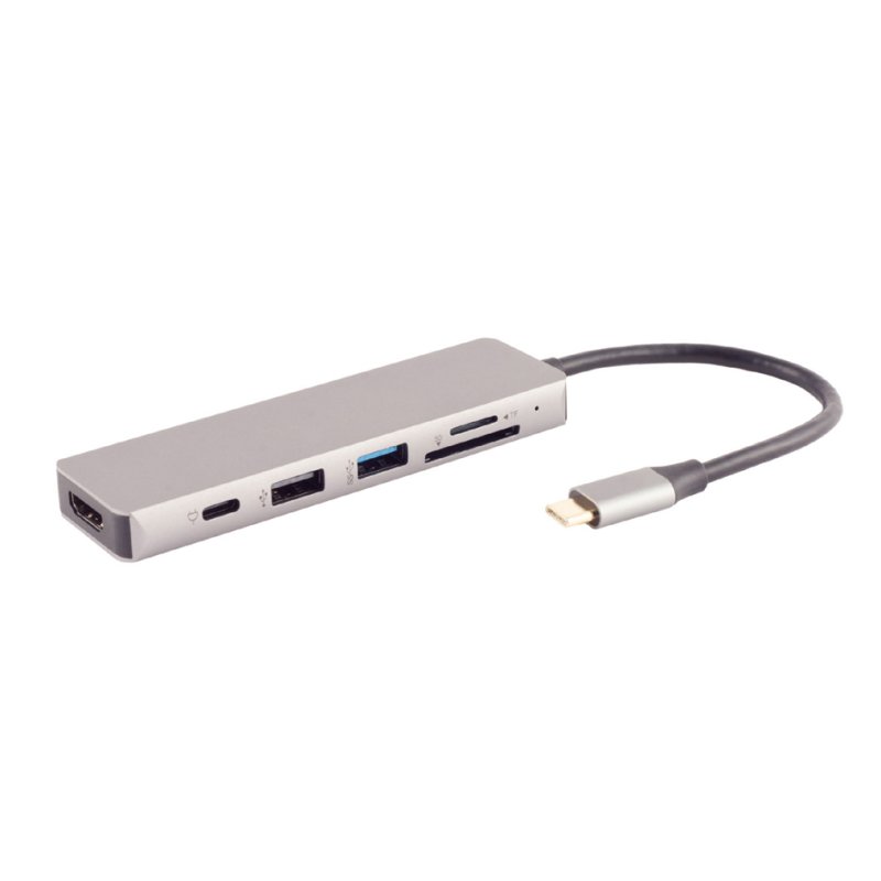 shiverpeaks USB-C docking station 6-in-1, silver, HDMI and USB-A ports, aluminium