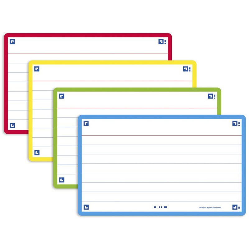 Oxford flashcards 2.0, white, A7 format, ruled, 32 pieces, coloured edges