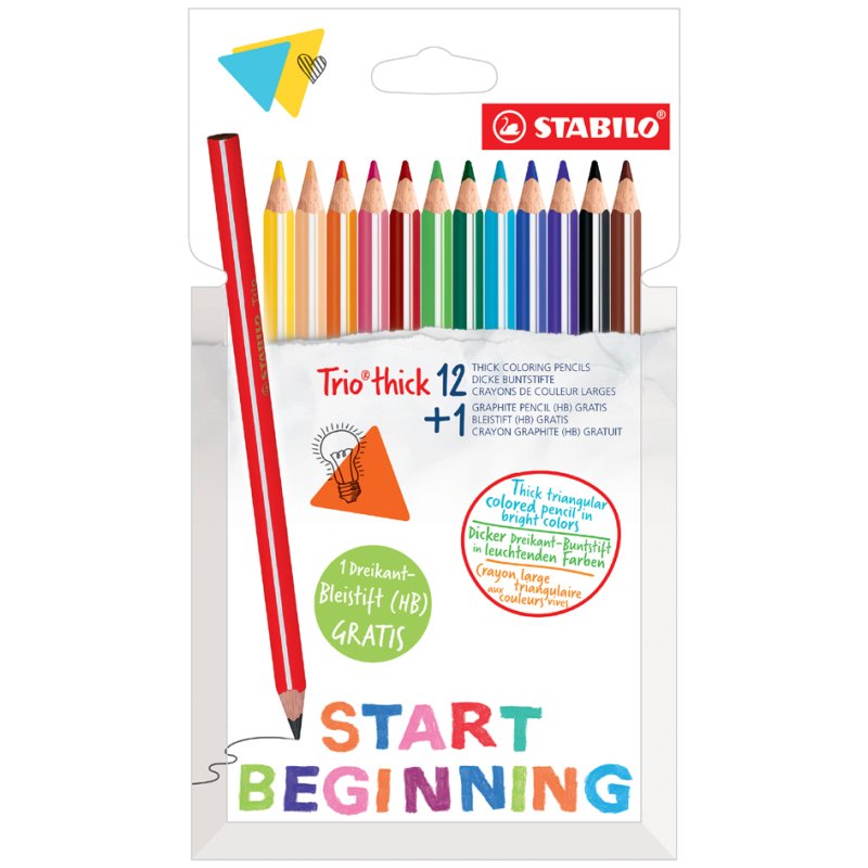 STABILO Trio dikke kleurpotloden, driekantig, 4,2 mm, etui 12+1 stuks