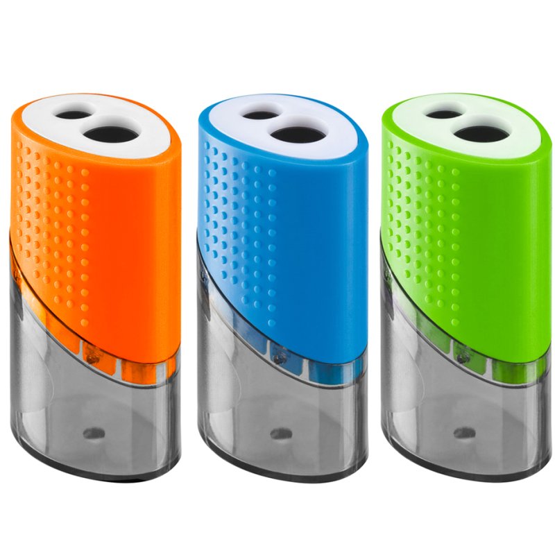 Wonday double pencil sharpener, plastic, assorted colours, 2 pen sizes