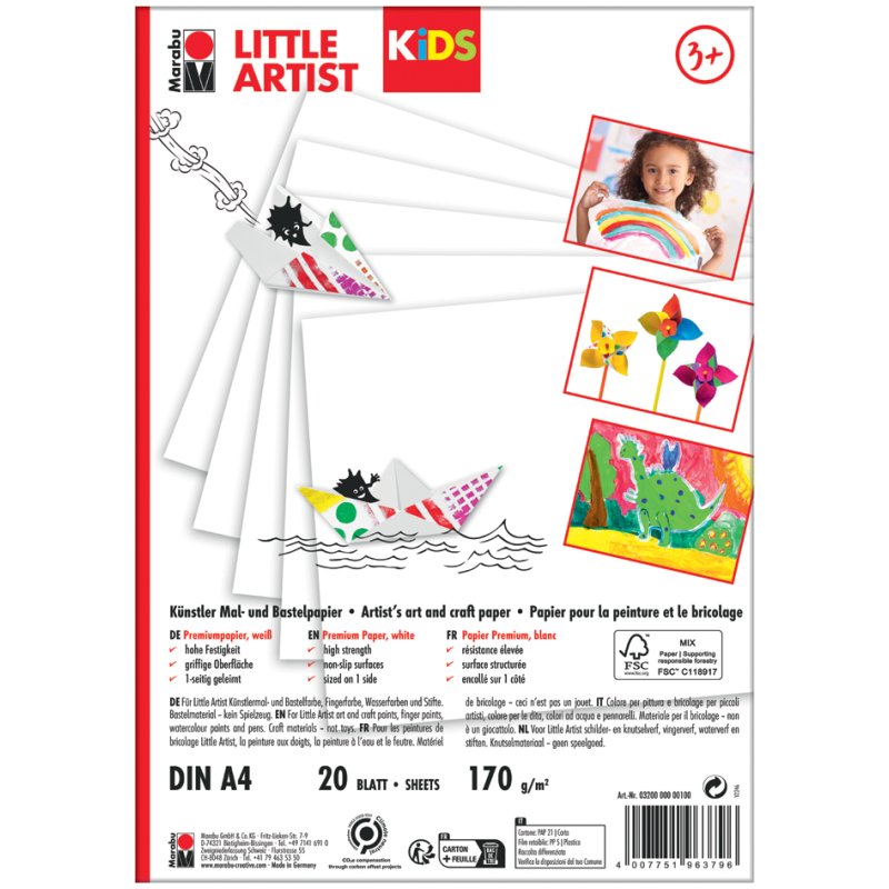 Marabu KiDS teken- en knutselpapier Little Artist, A4, wit, 20 vel