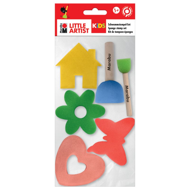Marabu KiDS stempelset Little Artist, 6 sponsstempels, vormen en bloemen