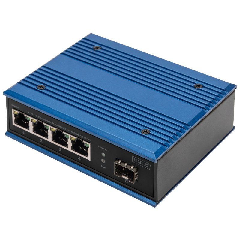 DIGITUS Industrial Gigabit Ethernet switch unmanaged, 4 RJ45 ports, 1 SFP port