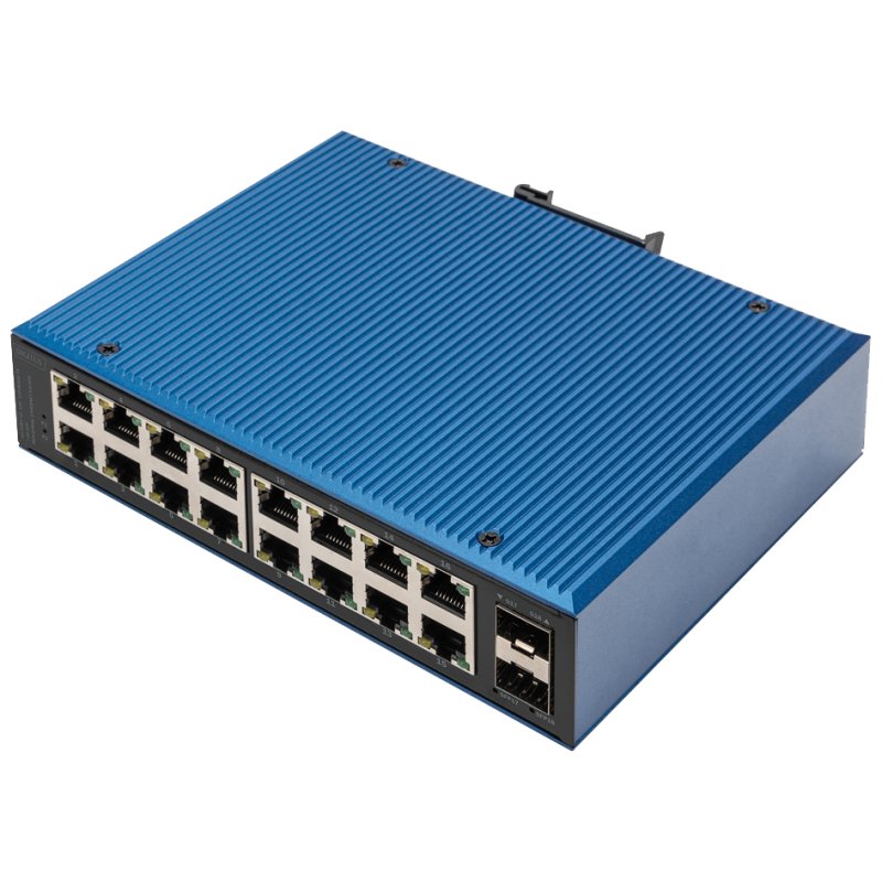 DIGITUS commutateur Ethernet Gigabit industriel, non géré, 16 ports RJ45, 2 ports SFP-uplink