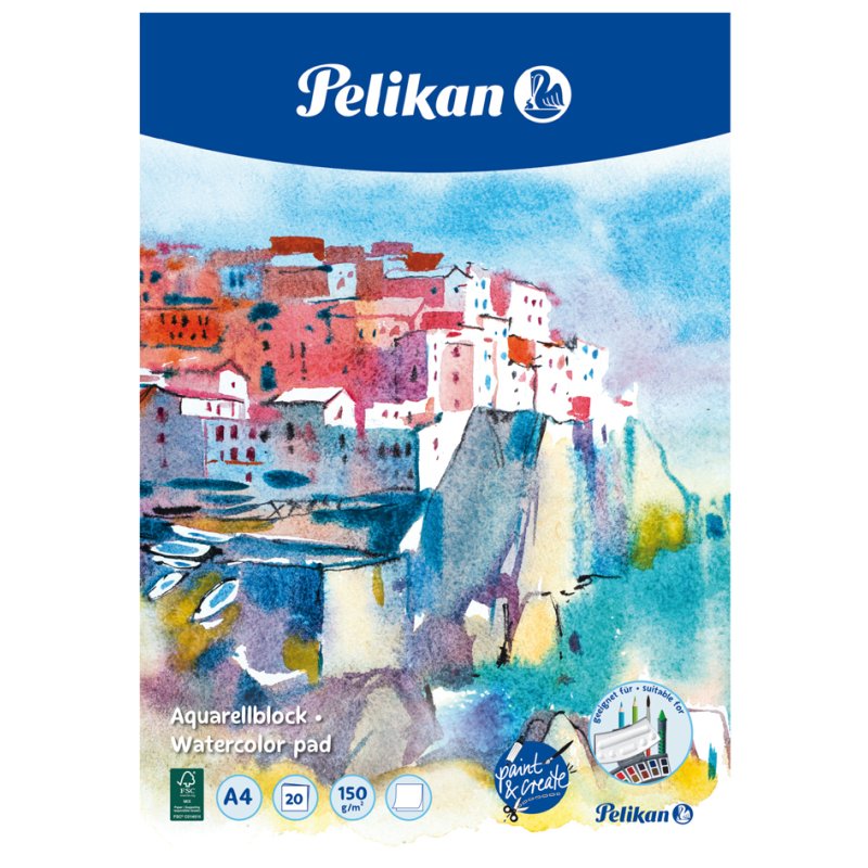 Pelikan watercolour paper pad A4, white, textured, 20 sheets