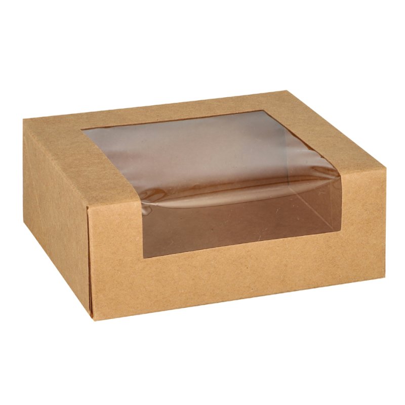 PAPSTAR boîte à sushi en carton avec fenêtre PLA, 195×70×45 mm, marron, 25 pièces
