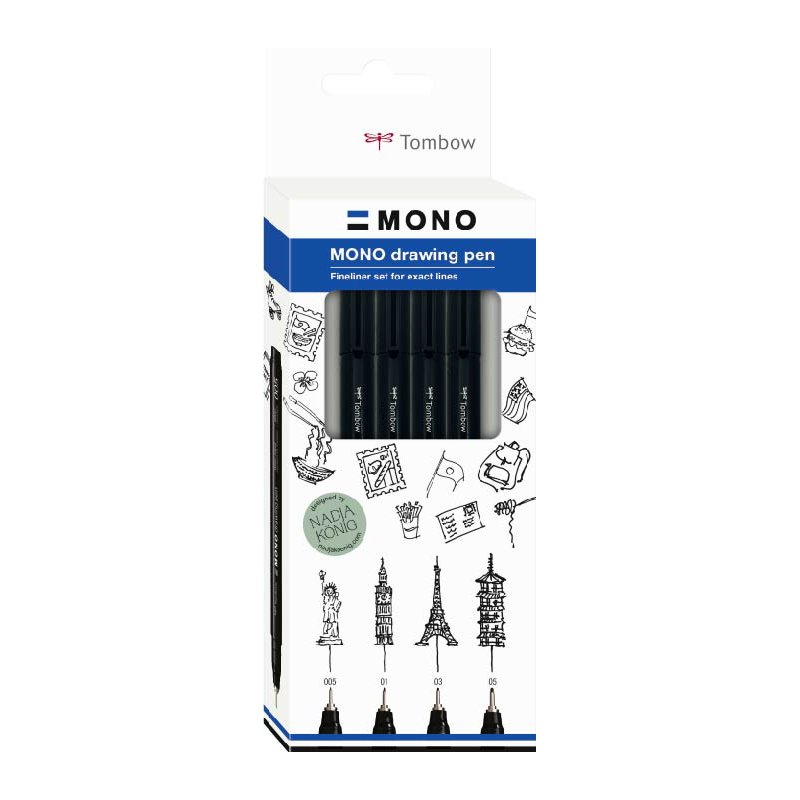 TOMBOW fineliner MONO drawing pen Bold Set, zwart, 4 stuks, verschillende lijnbreedtes