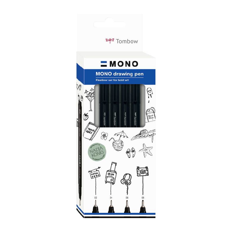TOMBOW fineliner MONO drawing pen Bold Set, zwart, 4 stuks, verschillende lijnbreedtes