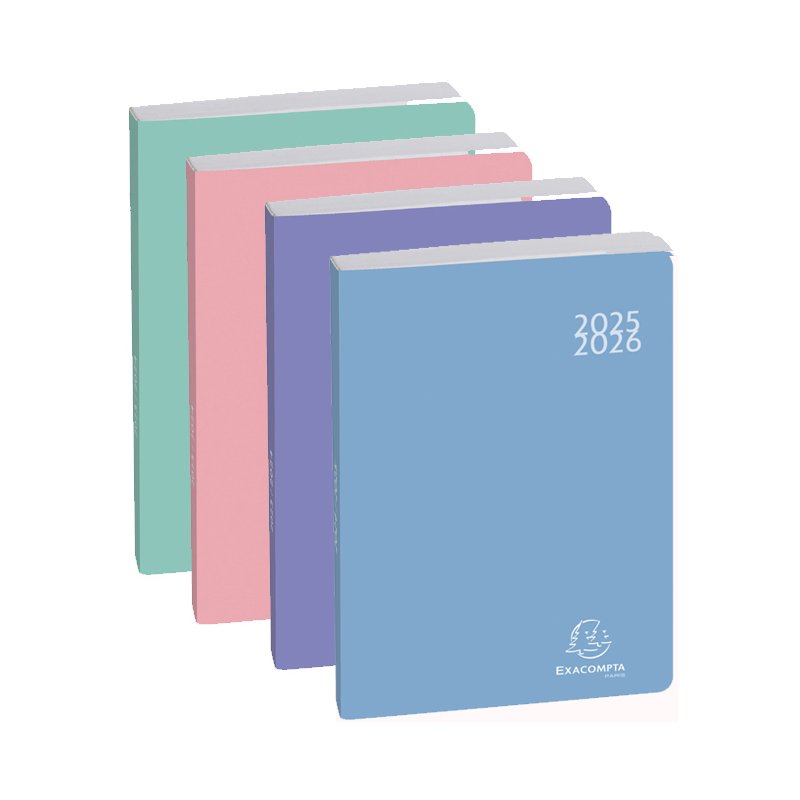 EXACOMPTA agenda scolaire SOFT HARMONY 2025/2026, 120×170 mm, teintes pastel assorties, 12 pcs
