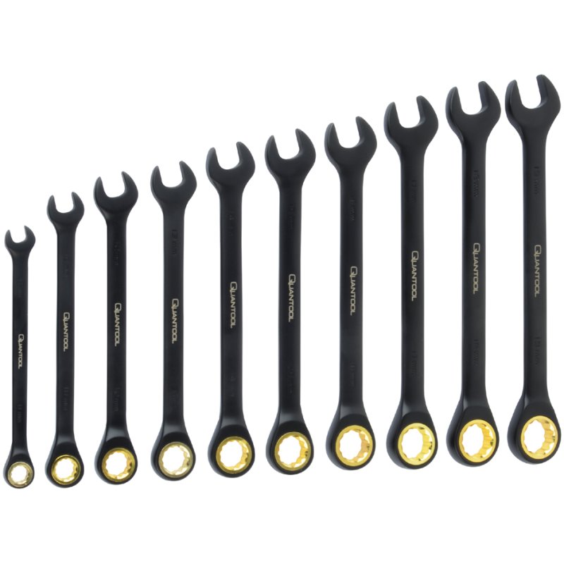 QUANTOOL jeu de clés à cliquet, acier CrV, 8-19 mm, 10 pièces
