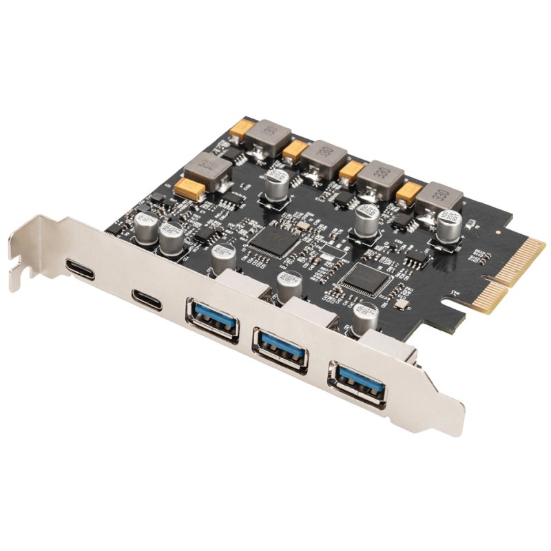DIGITUS USB 3.1 PCI Express expansion card, 2× USB-C, 3× USB-A, 10 Gbps