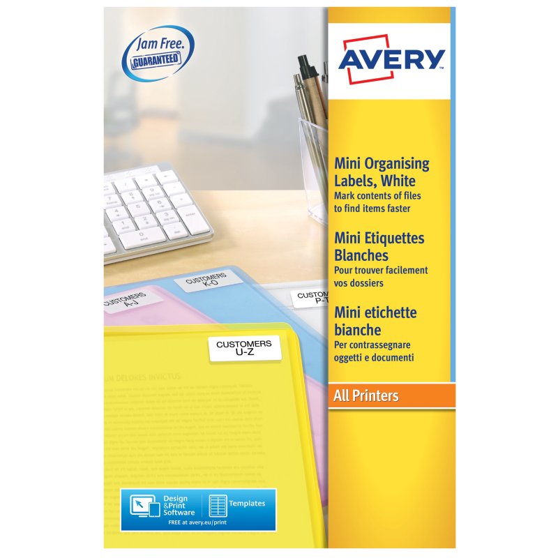 AVERY mini étiquettes adresse imprimante laser, 46×11,1 mm, blanc, 2100 pièces