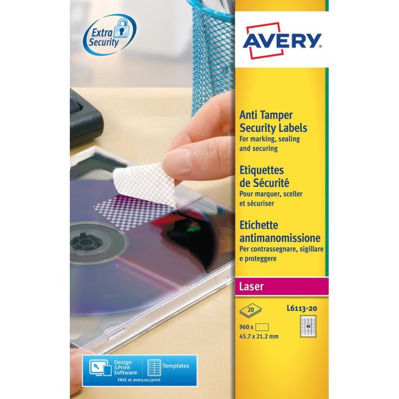 AVERY étiquettes de sécurité, 45,7 × 21,2 mm, blanc, 960 pièces