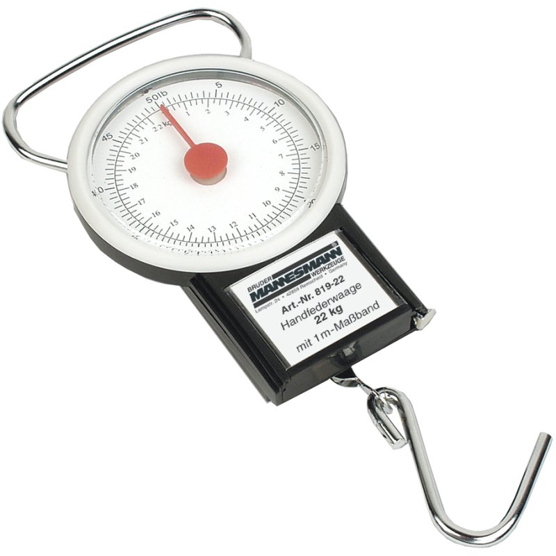 BRÜDER MANNESMANN handweegschaal met meetlint, zilver/zwart, 0-22 kg, ronde aanwijzing, inclusief 1 m meetband