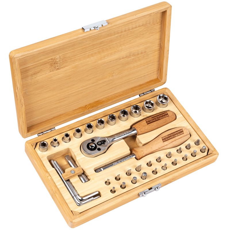 BRÜDER MANNESMANN coffret outils, 41 pièces, mallette bambou