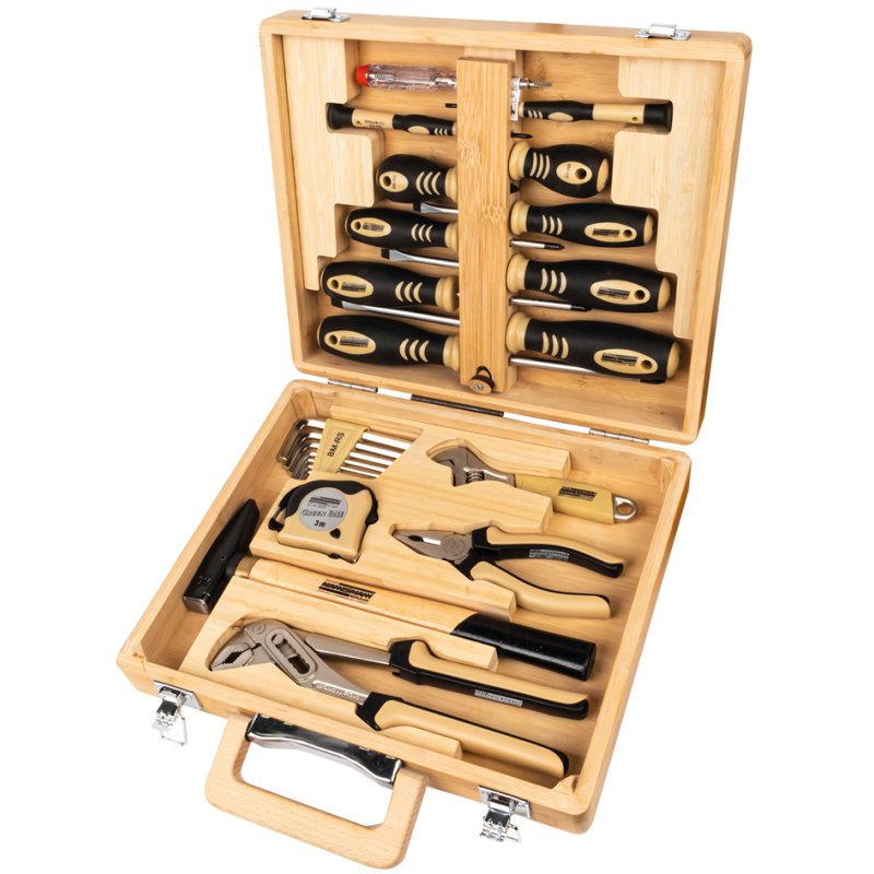 BRÜDER MANNESMANN ECOLINE ensemble d'outils, 24 pièces, coffret bambou