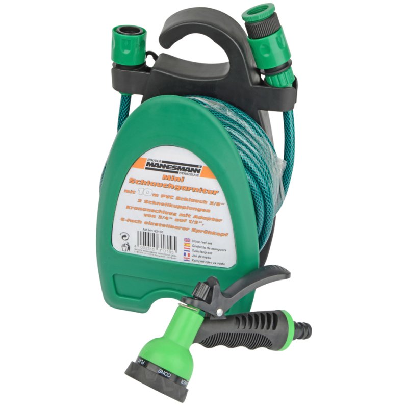 BRÜDER MANNESMANN mini garden hose set, 10 metres, green, PVC