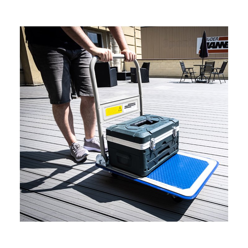 BRÜDER MANNESMANN platform trolley, blue, 72×47 cm, sheet steel construction