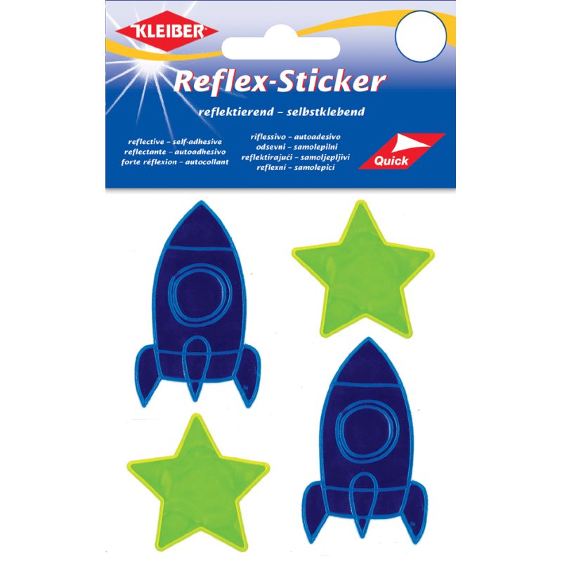 KLEIBER reflecterende stickers Ster & Raket, geel/blauw, zelfklevend, 4 stuks