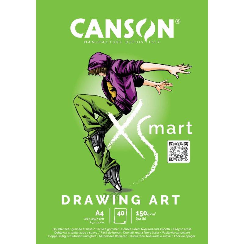 CANSON bloc dessin XS-MART DRAWING ART, A4, blanc, 40 feuilles