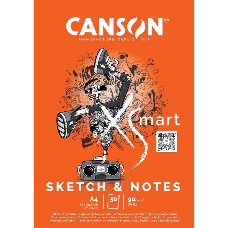 CANSON bloc d'étude A4 esquisse et notes, blanc, 90 g/m², 50 feuilles