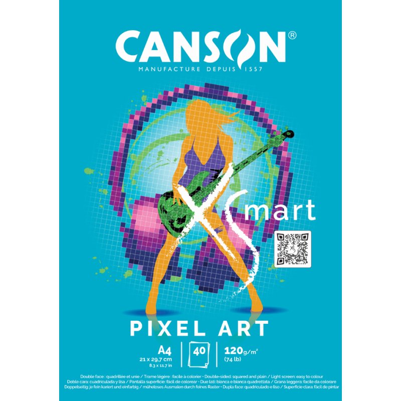 CANSON tekenblok XS'MART PIXEL ART, wit, A4, geruit papier, 40 vel
