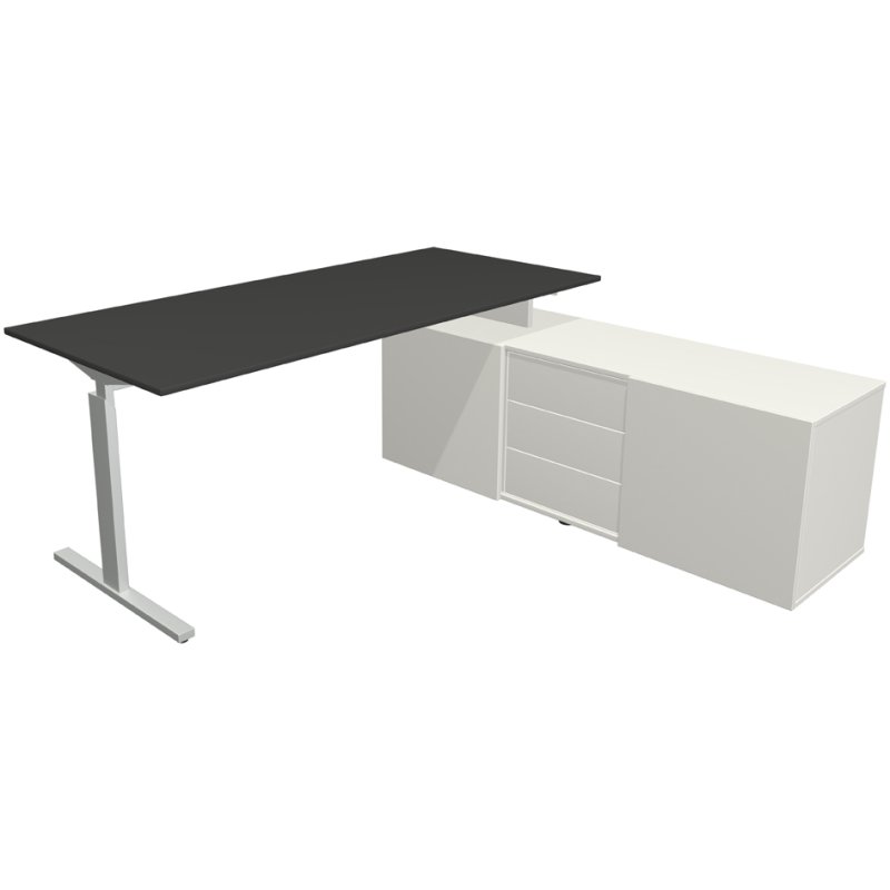 kerkmann poste de travail complet Form 2, gris clair, bureau 180×80 cm, buffet