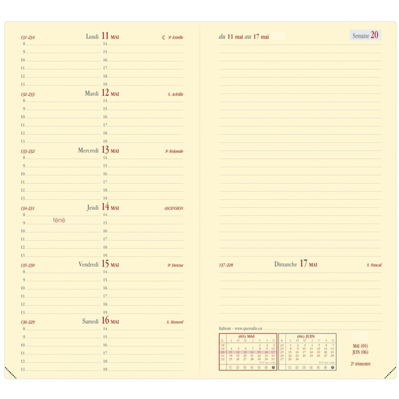 QUO VADIS agenda de poche Italnote Prestige 2027, bordeaux, 88 x 170 mm, 1 semaine par page