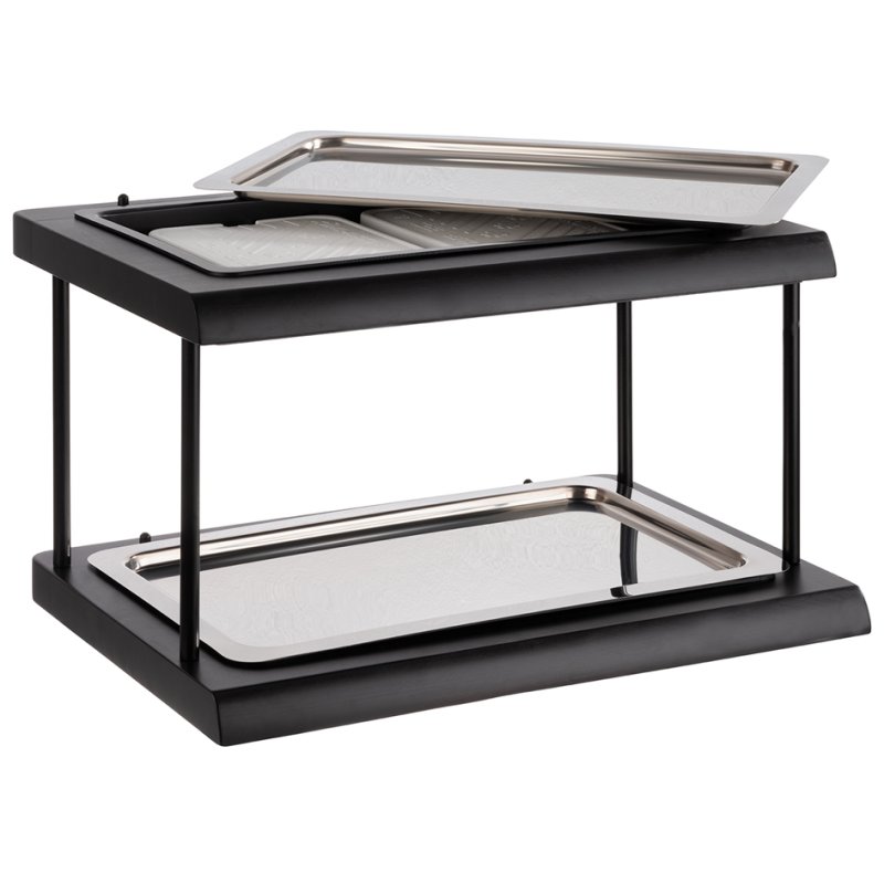 APS vitrine buffet double étage GN 1/1, noir, 2 bacs hêtre