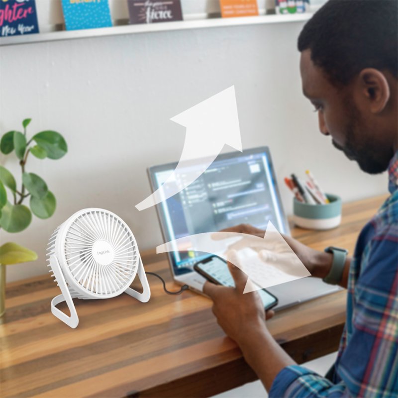 LogiLink Ventilateur USB de Bureau, Rotatif 360°, Blanc, 152,4 mm