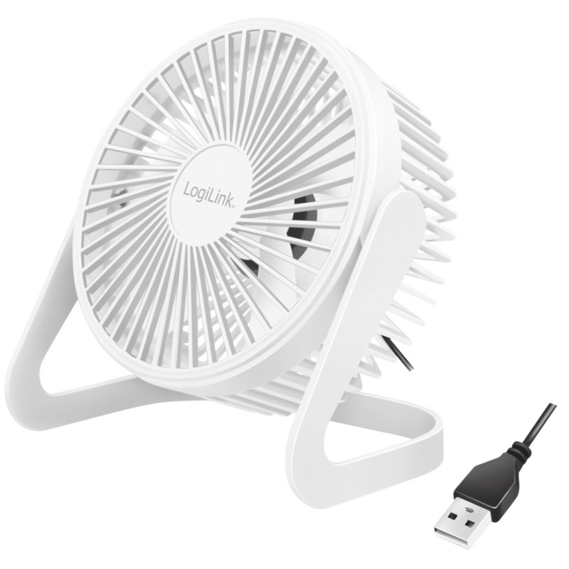 LogiLink Ventilateur USB de Bureau, Rotatif 360°, Blanc, 152,4 mm