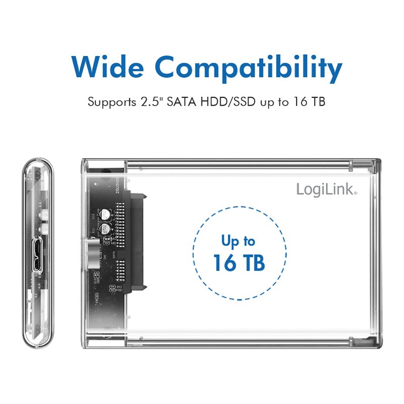 LogiLink boîtier 2,5" SATA USB 3.0, transparent, polycarbonate