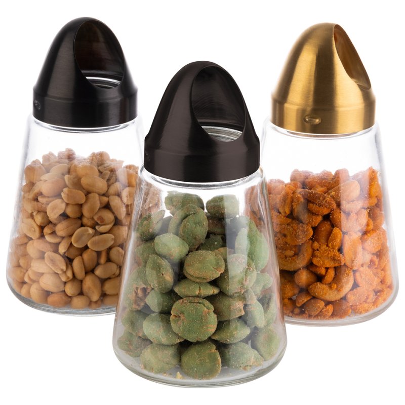 APS NOTOUCH distributeur de snacks, noir, récipient en verre avec couvercle en acier inoxydable
