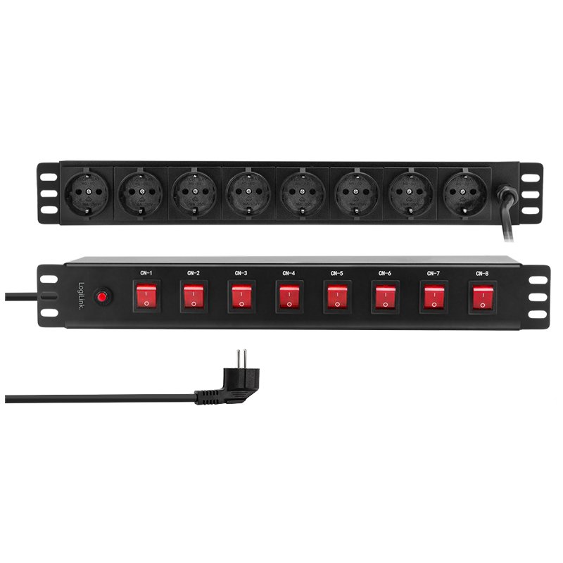 LogiLink Professional 19 inch Power Strip, 8-way, black