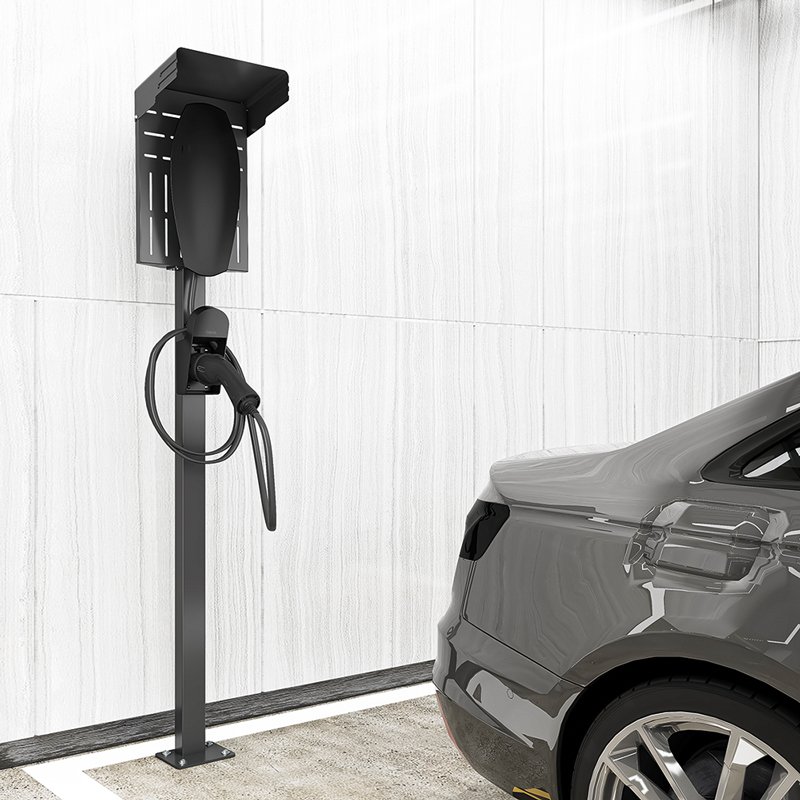 LogiLink wall holder with cable storage for electric car charging cable, black plastic, 10 kg load capacity