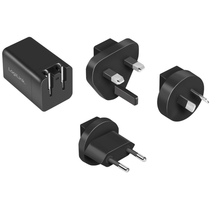 LogiLink USB-C travel adapter, black, 100+ countries