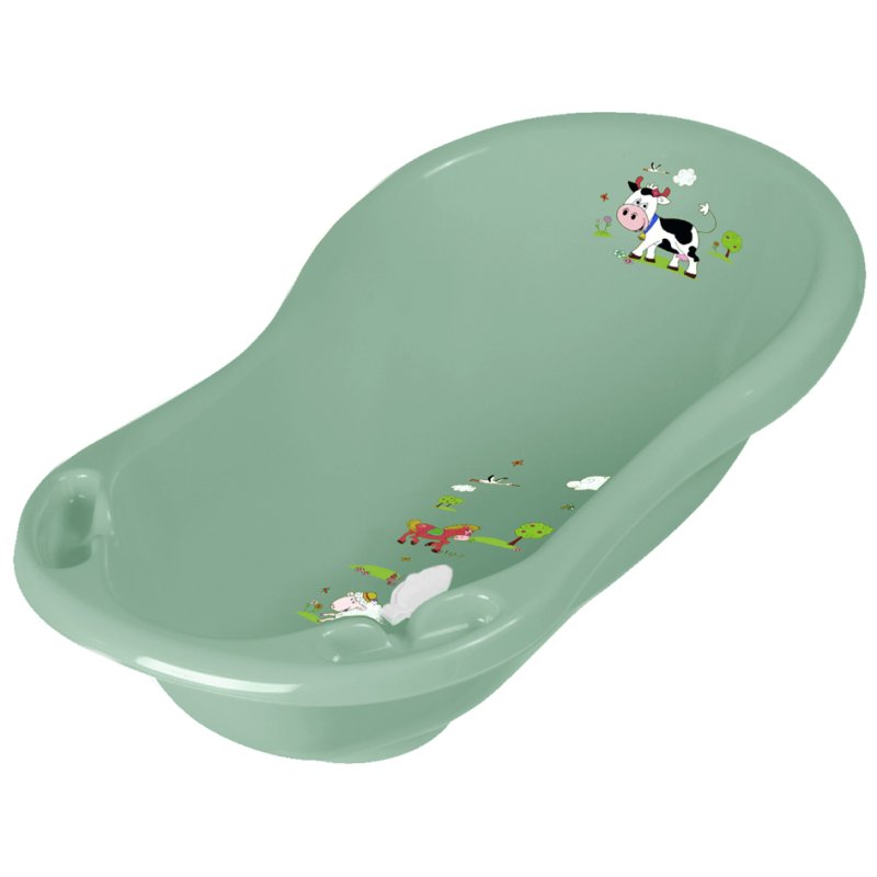keeeper Maria Funny Farm baby bath, soft green, with plug, 49×84×29 cm