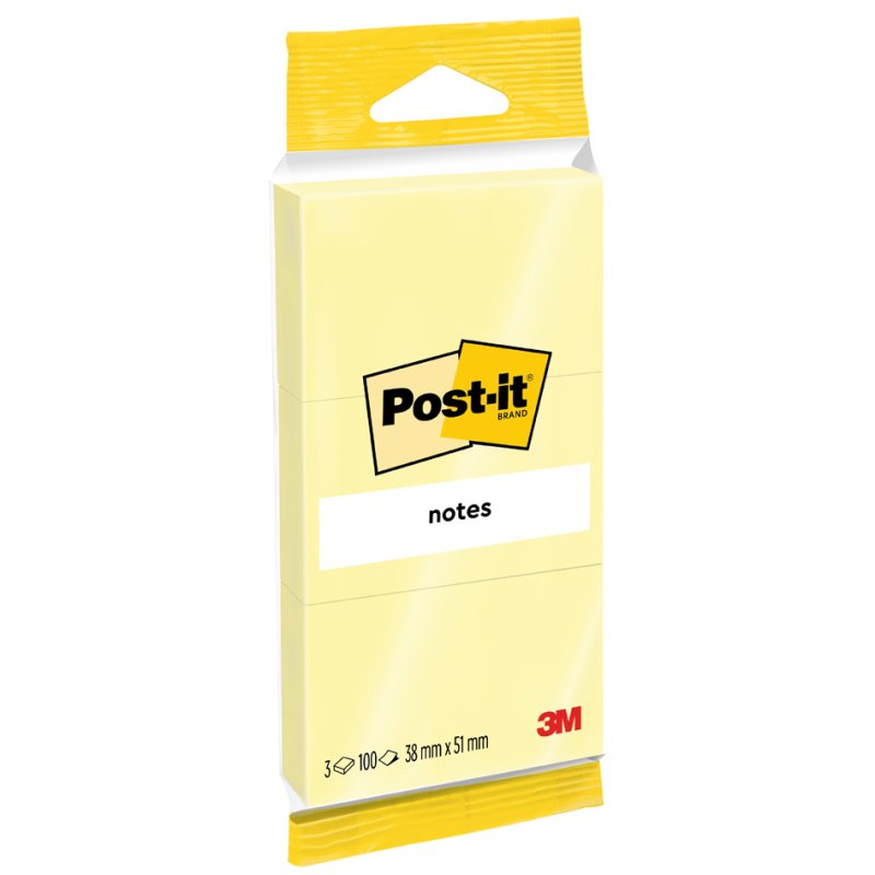Post-it notitieblokjes, 38×51 mm, geel, 3 stuks