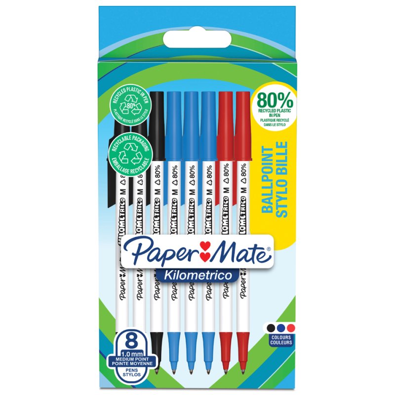 PAPER:MATE stylos Kilometrico, mélange de couleurs, 8 pièces