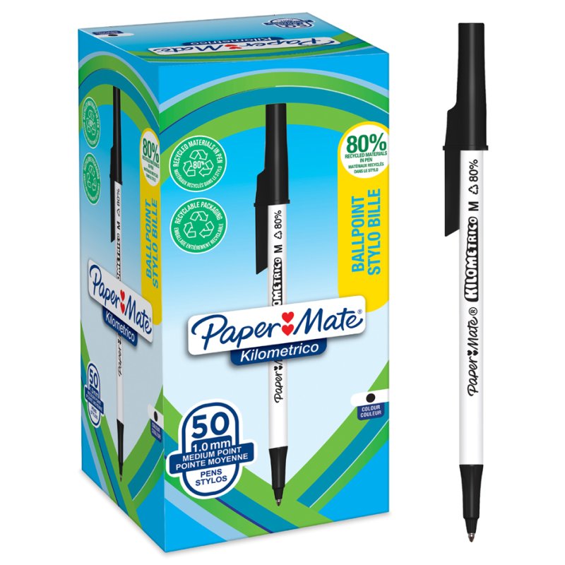 PAPER:MATE stylos Kilometrico, noir, 50 pièces