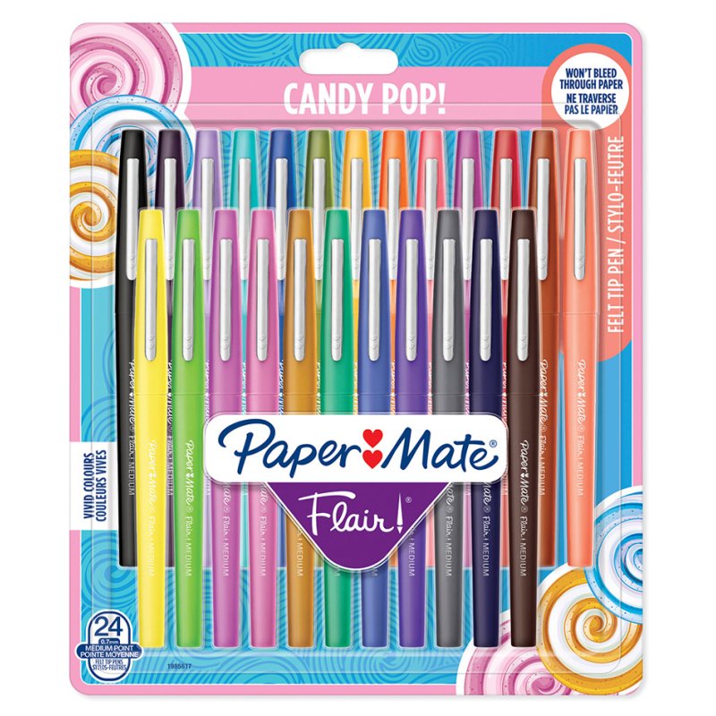 Paper Mate Flair Candy Pop felt-tip pens, assorted colours, pack of 12