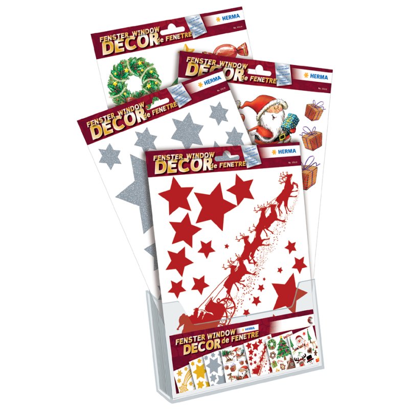 HERMA Christmas window stickers, display box, A4, 45 pieces