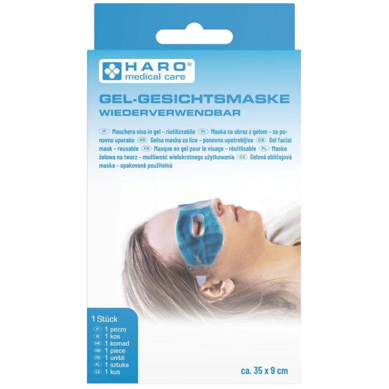HARO masque facial en gel, réutilisable, bleu, 350×90 mm