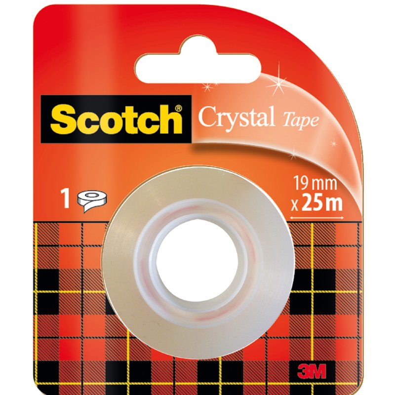 Scotch plakband Crystal, transparant, 19 mm × 15 m, met handafroller