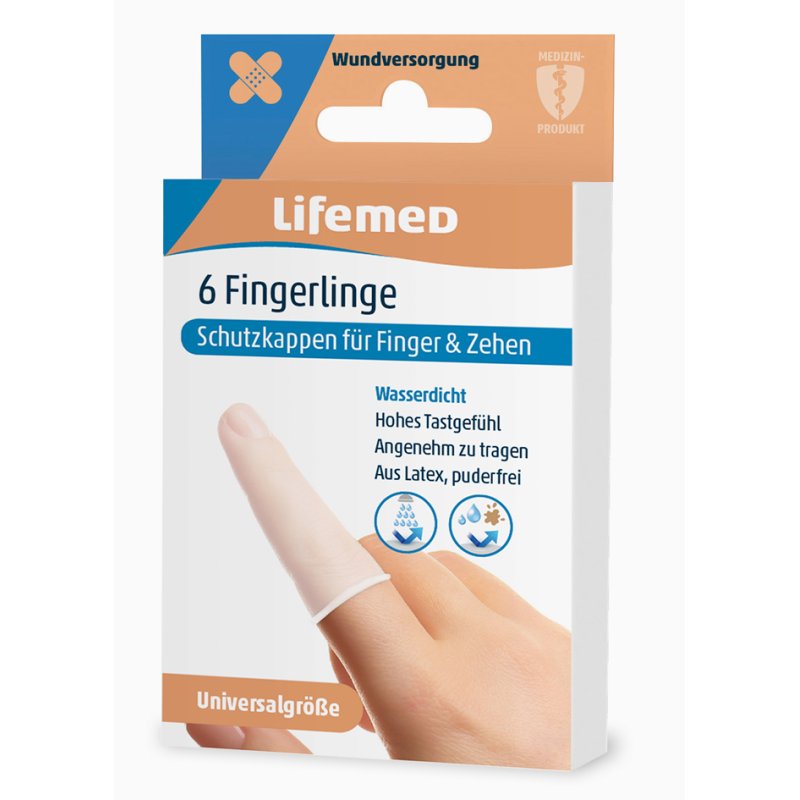 Lifemed vingercondooms, universele maat, transparant, 6 stuks